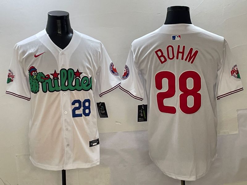 Men Philadelphia Phillies #28 Bohm White three generations Joint Name Nike 2025 MLB Jersey style 2